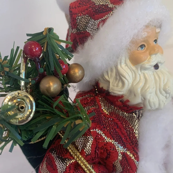 Santa Claus 6” Tree Topper or Ornament with Red and Gold Embroidered Coat - Picture 3 of 9